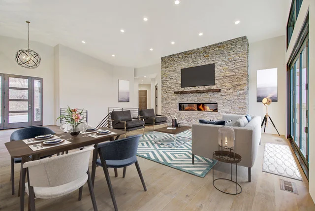 Great room with stone fireplace