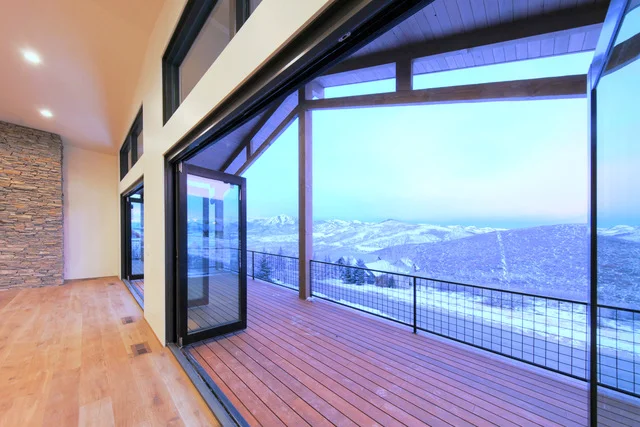 Covered deck with panoramic mountain views