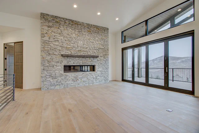 Great room with stone fireplace