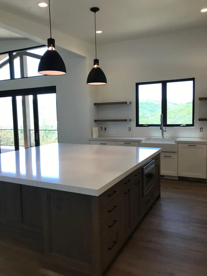 Modern kitchen with pendant lights