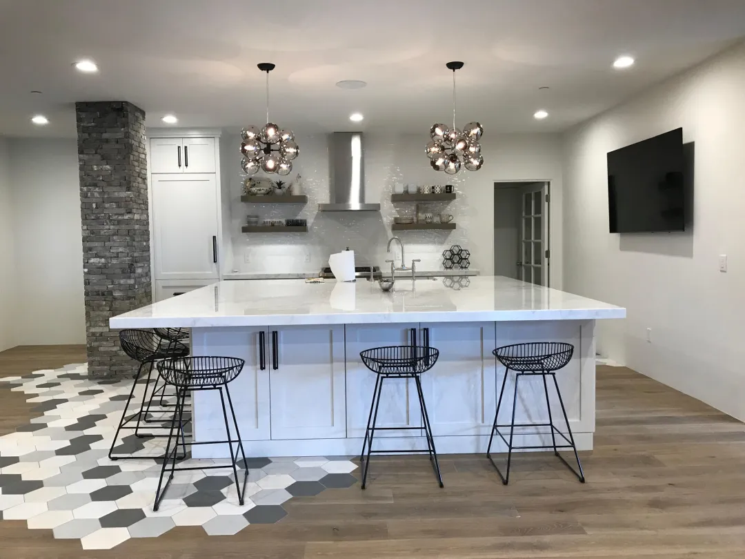 Kitchen with hex tile floor